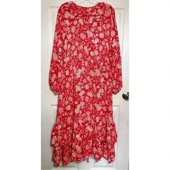 NWOT Universal Thread XL Orange/White Floral Dress Ruffle V-Neck, Layered Bottom - Picture 2 of 11